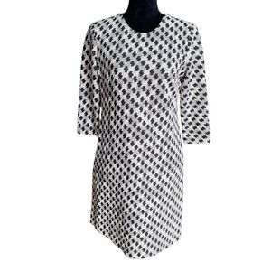 Just Taylor Sz 8 Black White Houndstooth 3/4‎ Sleeve A-line Shift Dress Pockets